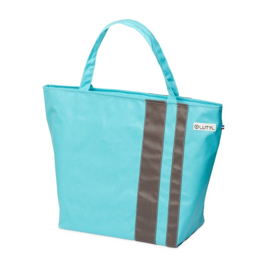 Lutyl - Sac week-end coton enduit uni turquoise et gris