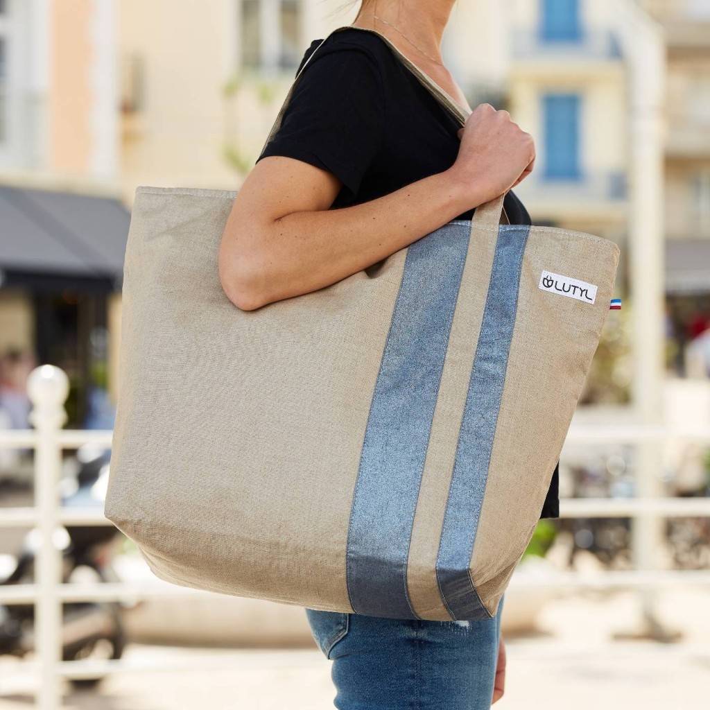 Lutyl - Sac week-end lin enduit uni beige et bleu