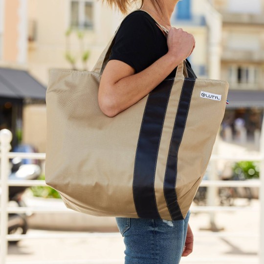 Lutyl - Sac week-end coton enduit uni beige et noir