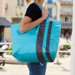 Lutyl - Sac week-end coton enduit uni turquoise et gris