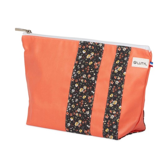 Lutyl - Trousse de toilette coton enduit fleurie corail et fleurs