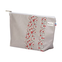 Lutyl - Trousse de toilette lin enduit fleurie grise et fleurs