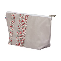 Lutyl - Trousse de toilette lin enduit fleurie grise et fleurs