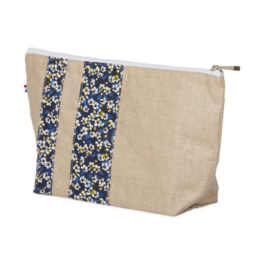 Lutyl - Trousse de toilette lin enduit fleurie beige et fleurs bleu