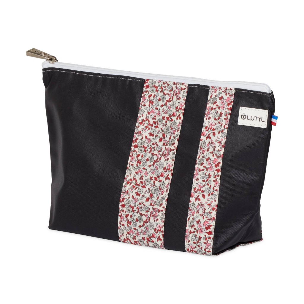 Lutyl - Trousse de toilette coton enduit fleurie noir et fleurs