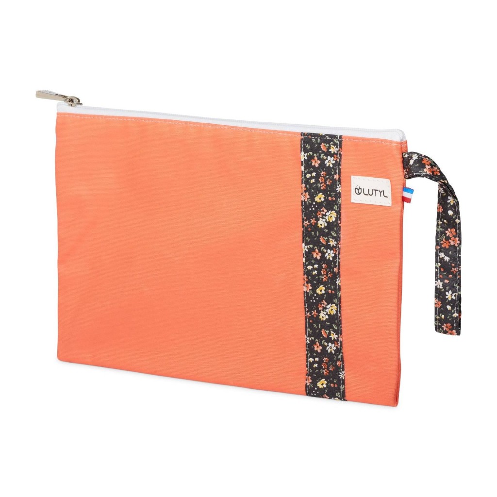 Lutyl - Pochette coton enduit fleurie corail et fleurs