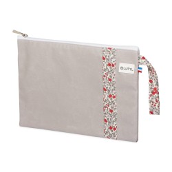 Lutyl - Pochette lin enduit fleurie grise et fleurs