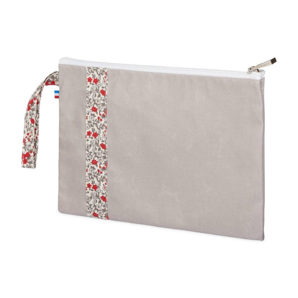 Lutyl - Pochette lin enduit fleurie grise et fleurs