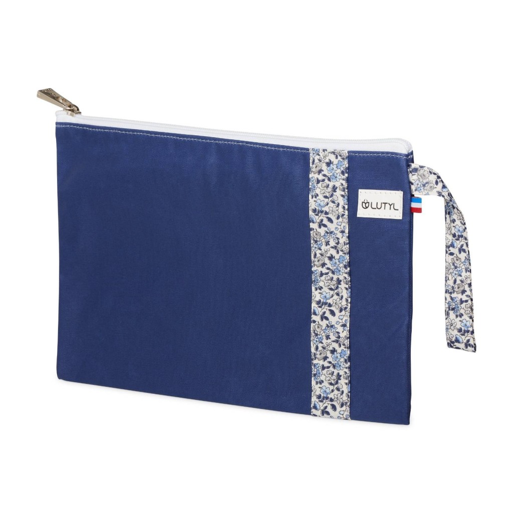 Lutyl - Pochette coton enduit fleurie bleu et fleurs