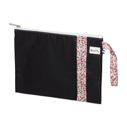 Lutyl - Pochette coton enduit fleurie noir et fleurs