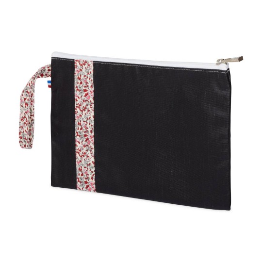 Lutyl - Pochette coton enduit fleurie noir et fleurs