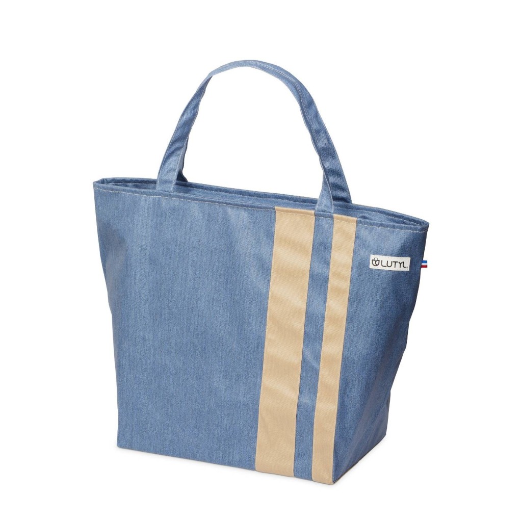 Lutyl - Sac zippé coton enduit uni bleu denim et beige