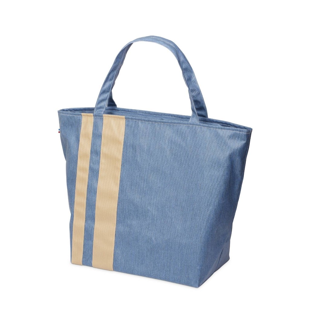 Lutyl - Sac zippé coton enduit uni bleu denim et beige