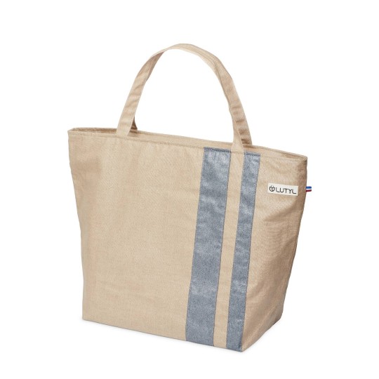 Lutyl - Sac zippé lin enduit uni beige et bleu