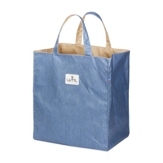 Lutyl - Sac cabas coton enduit uni bleu denim et beige - fabriqué en France