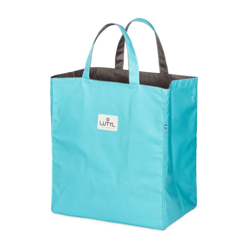 Lutyl - Sac cabas coton enduit uni turquoise et gris