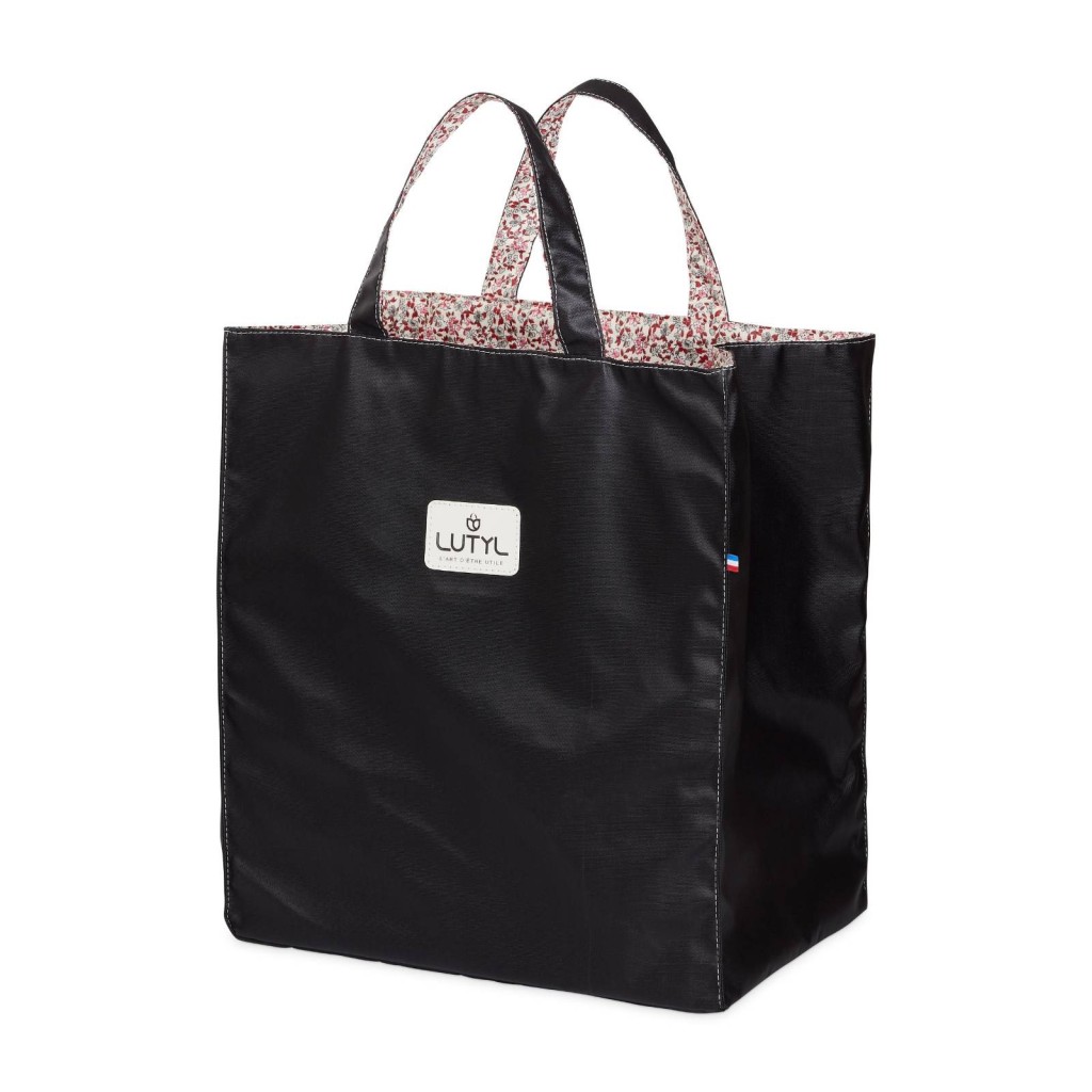 Lutyl - Sac cabas coton enduit fleuri noir et fleurs