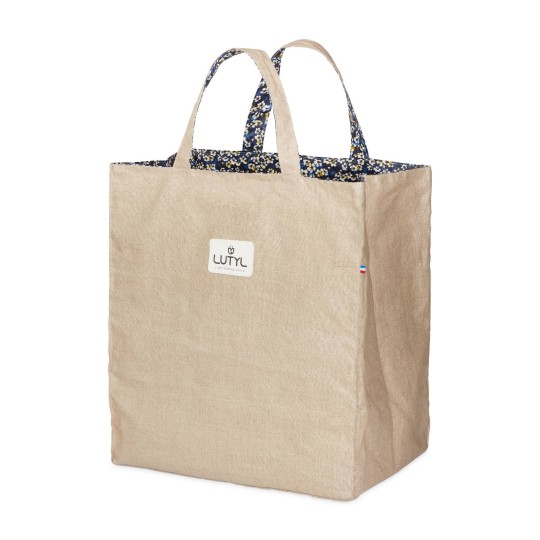 Lutyl - Sac cabas lin enduit fleuri beige et fleurs bleu