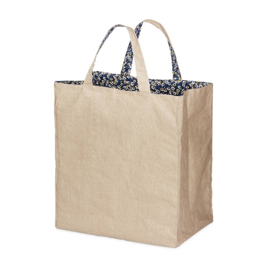 Lutyl - Sac cabas lin enduit fleuri beige et fleurs bleu