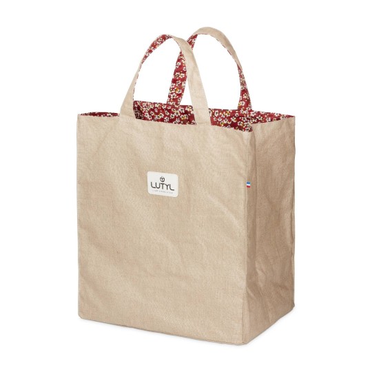 Lutyl - Sac cabas lin enduit fleuri beige et fleurs rouge