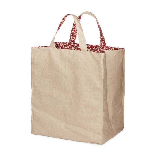 Lutyl - Sac cabas lin enduit fleuri beige et fleurs rouge