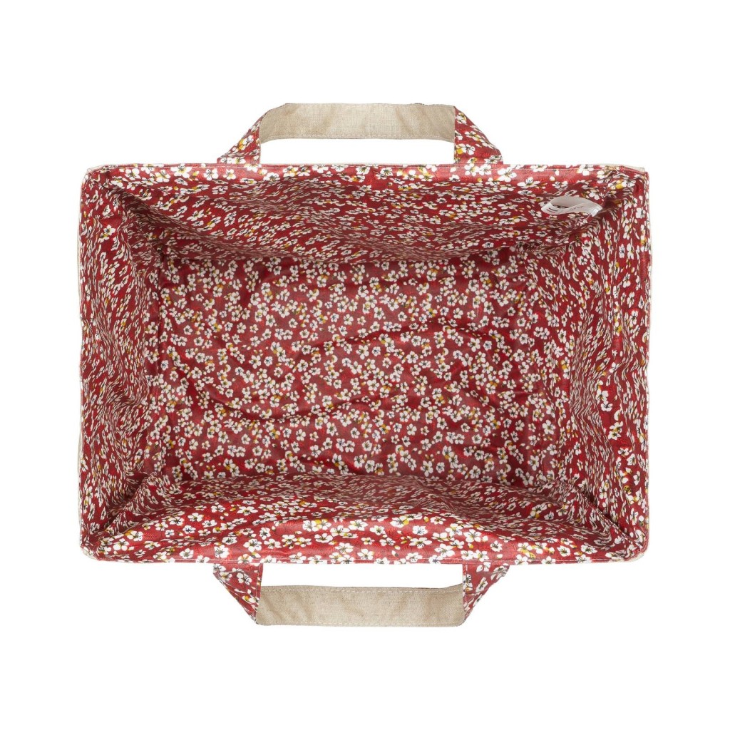 Lutyl - Sac cabas lin enduit fleuri beige et fleurs rouge