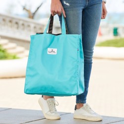 Lutyl - Sac cabas coton enduit uni turquoise et gris