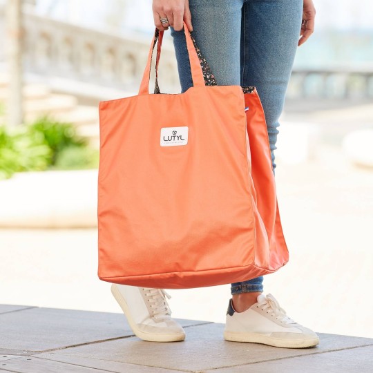 Lutyl - Sac cabas coton enduit fleuri corail et fleurs