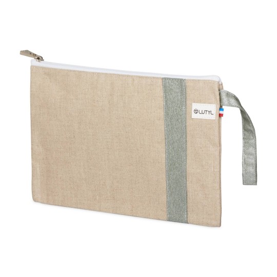 Lutyl - Pochette lin enduit unie beige et vert