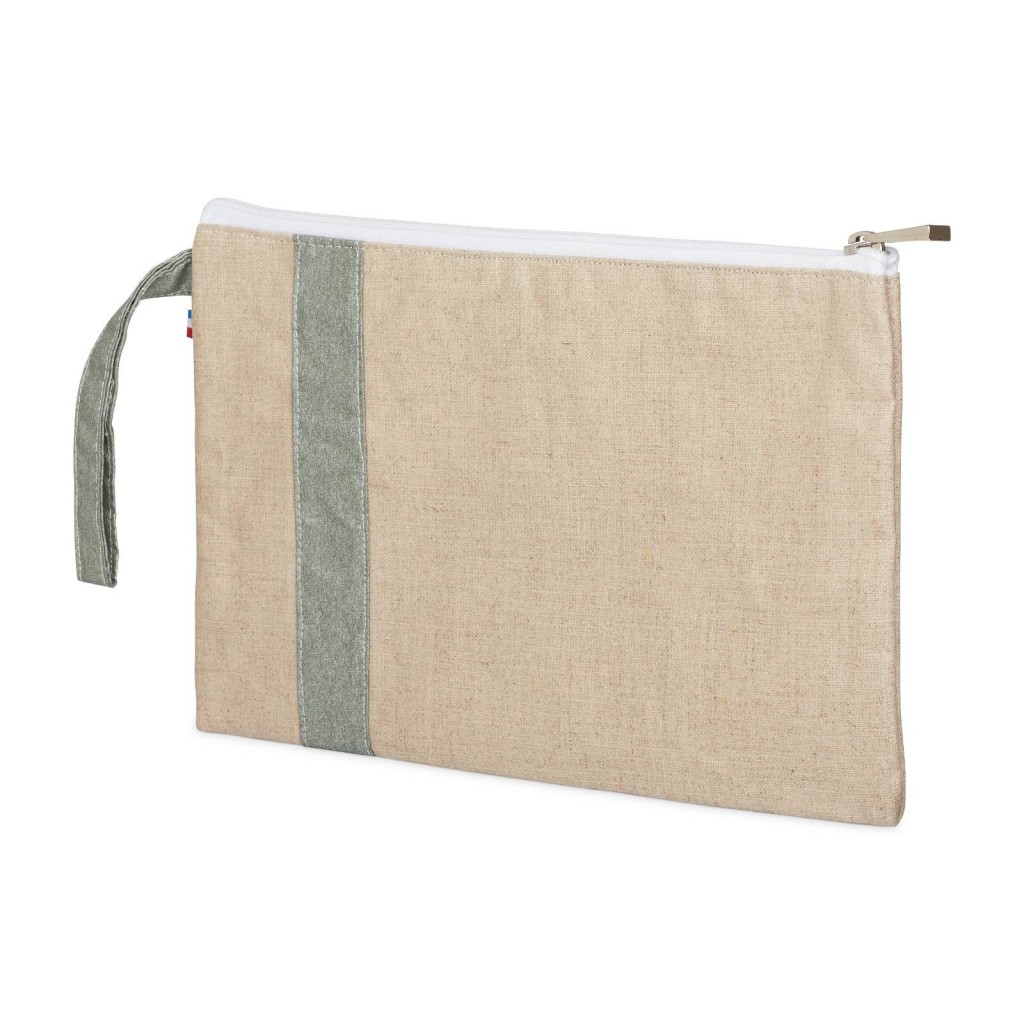 Lutyl - Pochette lin enduit unie beige et vert