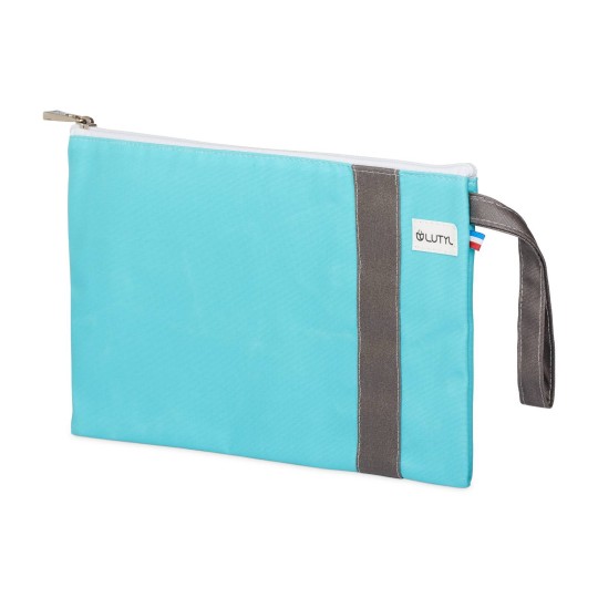 Lutyl - Pochette coton enduit unie turquoise et grise