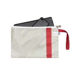 Lutyl - Pochette coton enduit unie grise et rouge remplie avec des objets