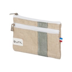 Lutyl - Porte monnaie - Porte carte lin enduit uni beige et vert