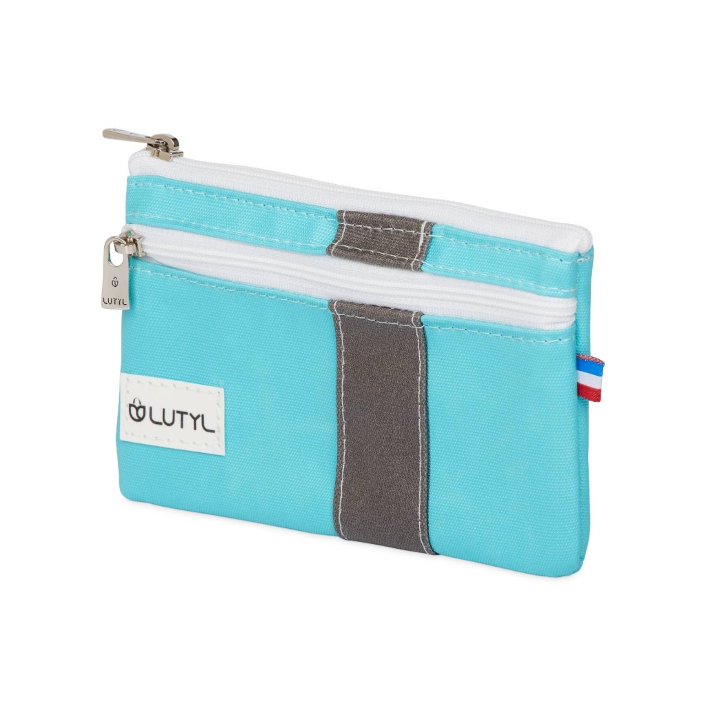 Lutyl - Porte monnaie - Porte carte coton enduit uni turquoise et noir