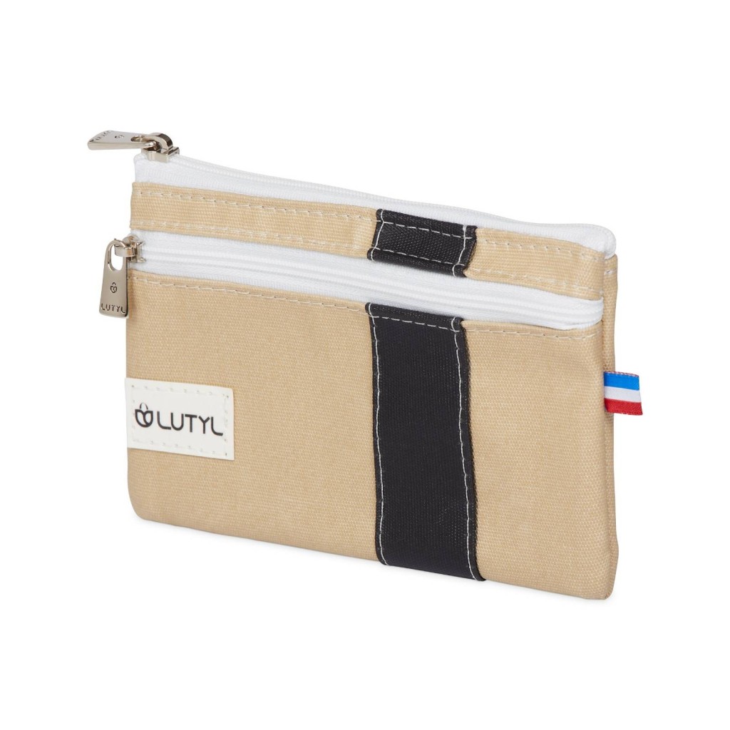 Lutyl - Porte monnaie - Porte carte coton enduit uni beige et noir