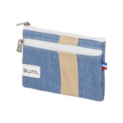 Lutyl - Porte monnaie - Porte carte coton enduit uni bleu denim et beige