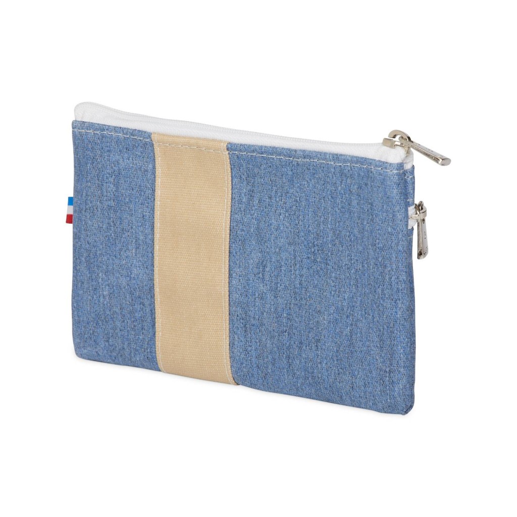 Lutyl - Porte monnaie - Porte carte coton enduit uni bleu denim et beige