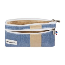 Lutyl - Porte monnaie - Porte carte coton enduit uni bleu denim et beige