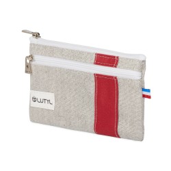 Lutyl - Porte monnaie - Porte carte coton enduit uni gris et rouge