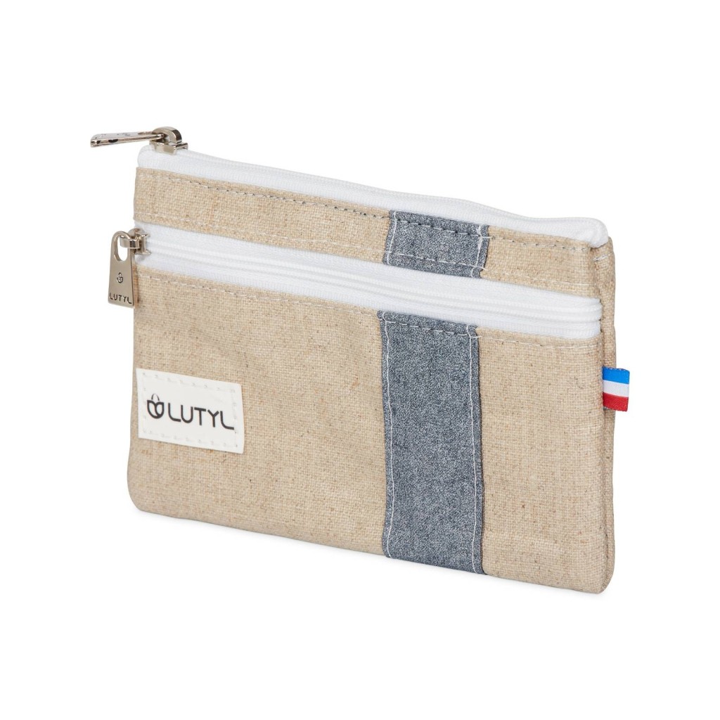 Lutyl - Porte monnaie - Porte carte lin enduit uni beige et bleu