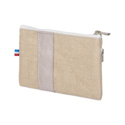 Lutyl - Porte monnaie - Porte carte lin enduit uni beige et rose