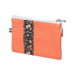 Lutyl - Porte monnaie - Porte carte coton enduit fleuri corail et fleurs