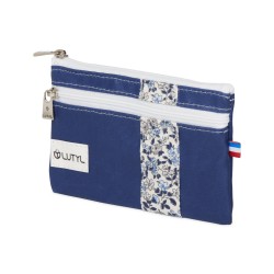 Lutyl - Porte monnaie - Porte carte coton enduit fleuri bleu et fleurs