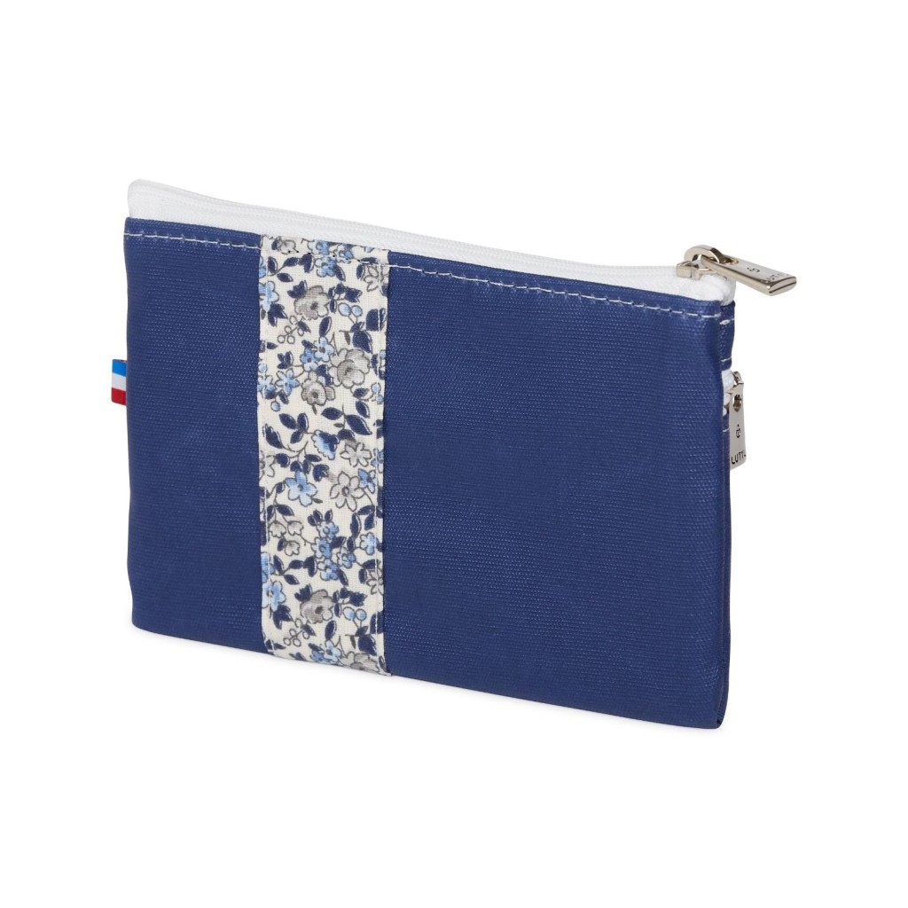 Lutyl - Porte monnaie - Porte carte coton enduit fleuri bleu et fleurs