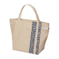 Lutyl - Sac week-end lin enduit fleuri beige fleurs bleu