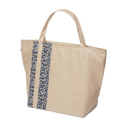 Lutyl - Sac week-end lin enduit fleuri beige fleurs bleu