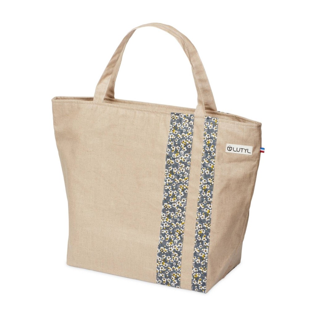 Lutyl - Sac week-end lin enduit fleuri beige fleurs grise