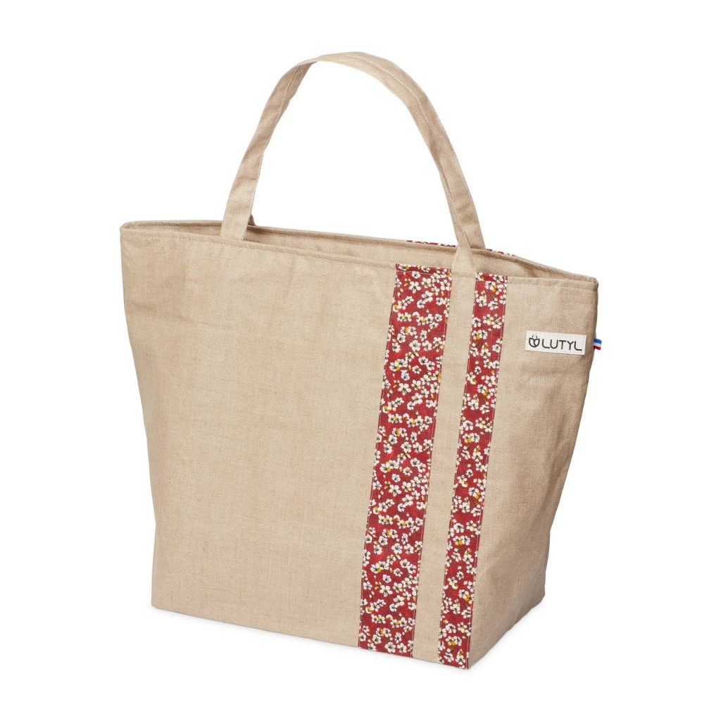 Lutyl - Sac week-end lin enduit fleuri beige fleurs rouge