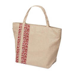 Lutyl - Sac week-end lin enduit fleuri beige fleurs rouge