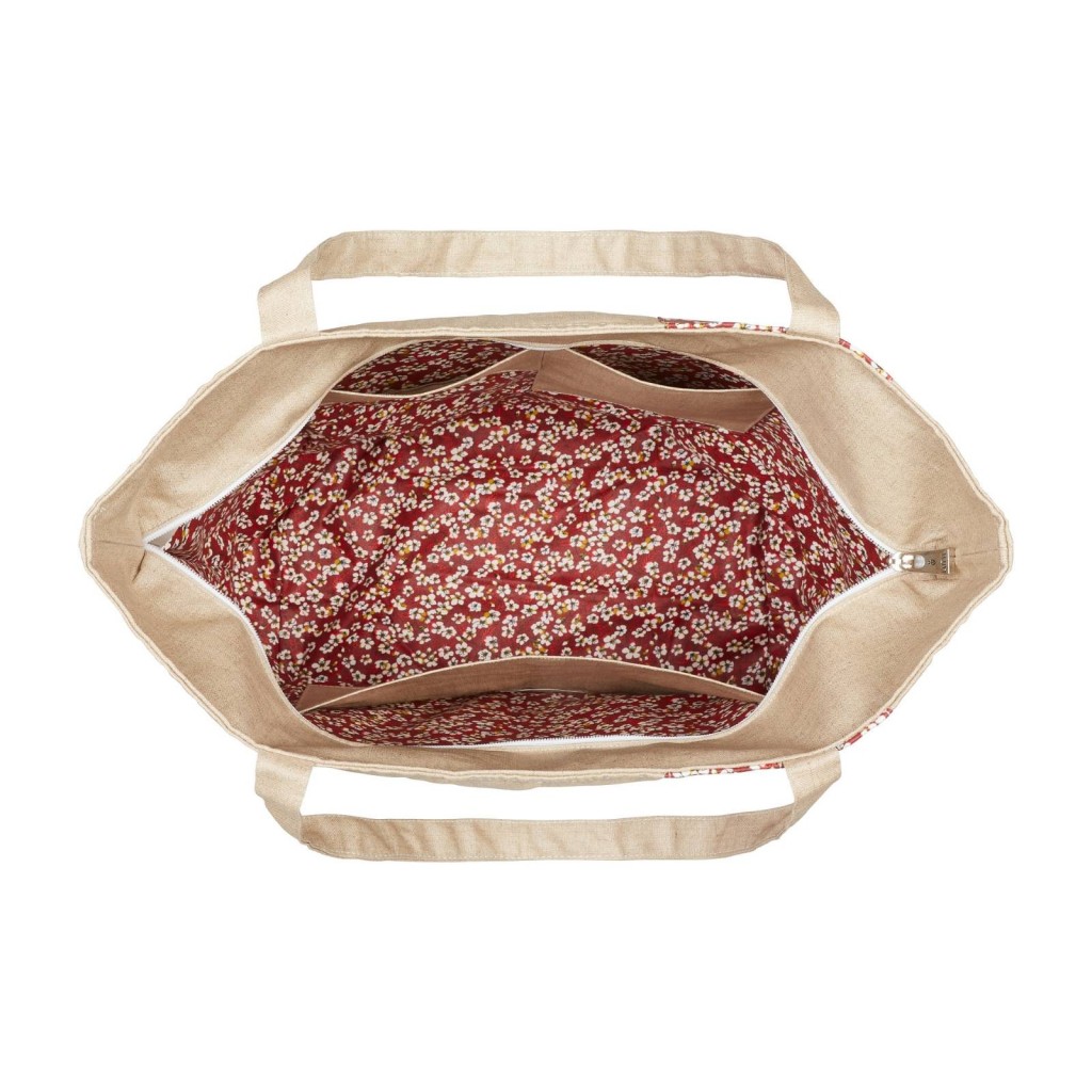 Lutyl - Sac week-end lin enduit fleuri beige fleurs rouge